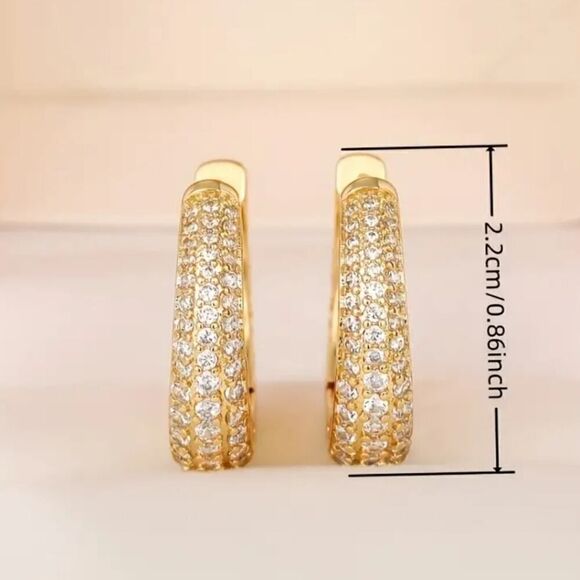 Glittering Gold or Silver Plated Hoop Earrings with Micro Zircons - Picture 3 of 8